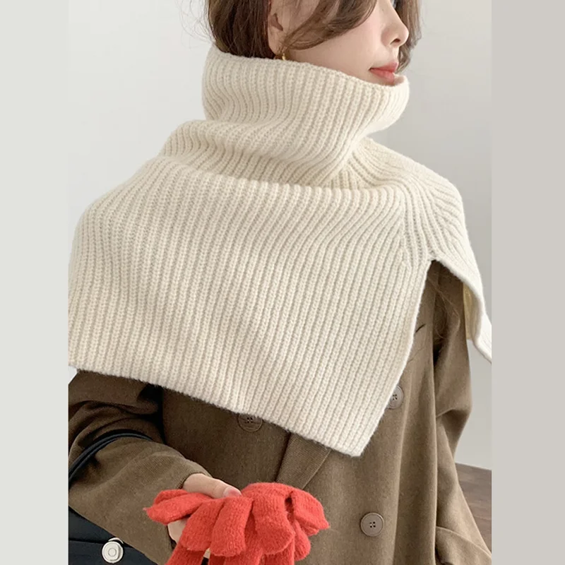 Turtleneck Furcal Pullover Scarf Winter Women Warm Neckerchief With Elegant Style Solid Color Female Kintted Neck Cover Collar