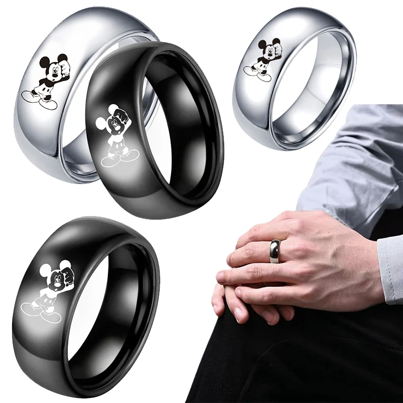 Disney Mickey Mouse Ring Classic Anime Character Girl Boy Stainless Steel Curved Ring Simple Fashion Ring Accessorie Couple Gift