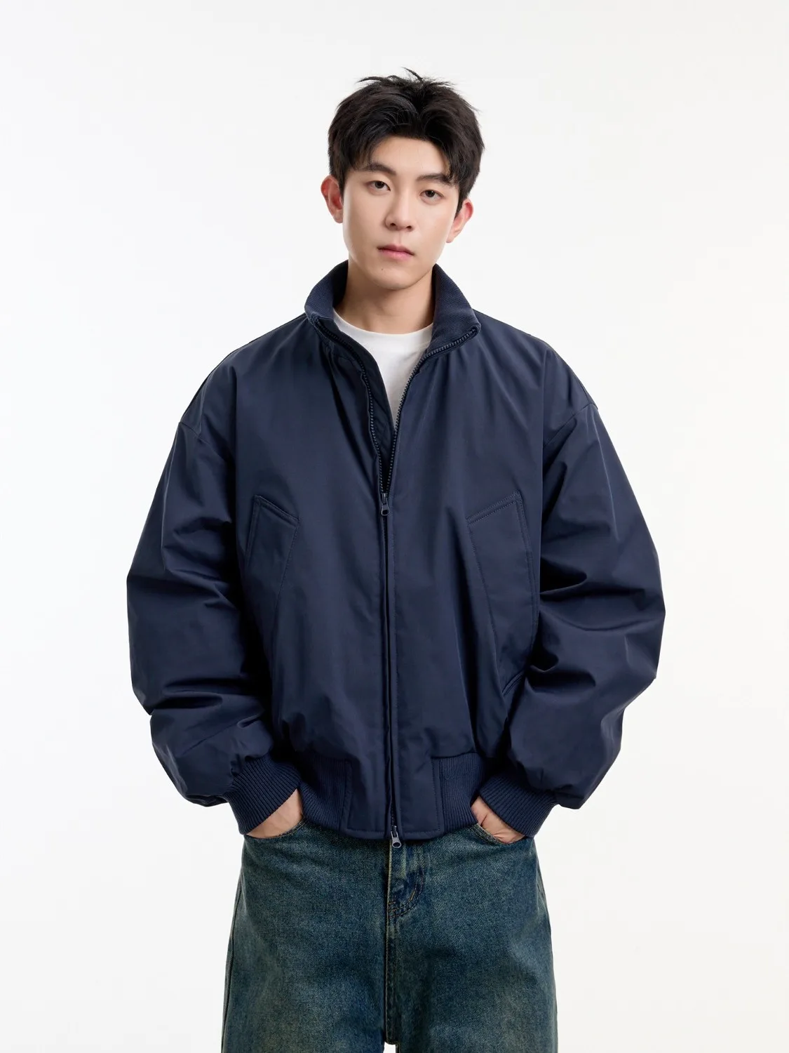 

Зимняя утепленная куртка-бомбер в американском ретро-стиле с воротником-стойкой, теплая, с хлопковым наполнителем и полиэстером, повседневная, для мужчин