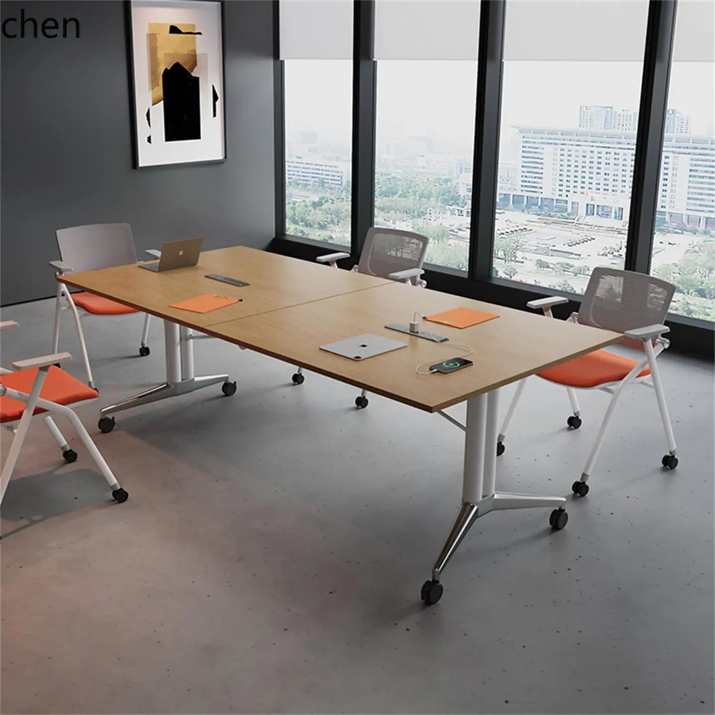 ZMLFolding Conference Training Strip Table Movable Splicing Desk Multifunctional Retractable Training Institution Desk