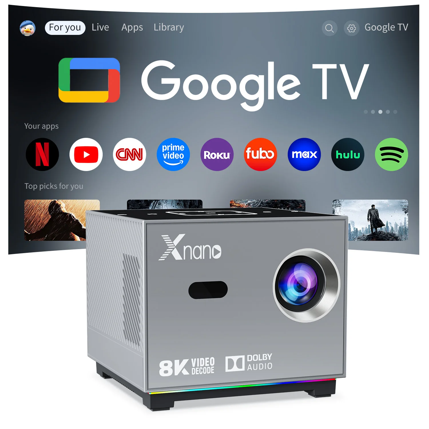 Projecteur Xnano prenant en charge la résolution 8K, portable, autofocus, Android 13, double WiFi 11, BT5.0, télécommande vocale, cinéma maison, projecteurs d'extérieur