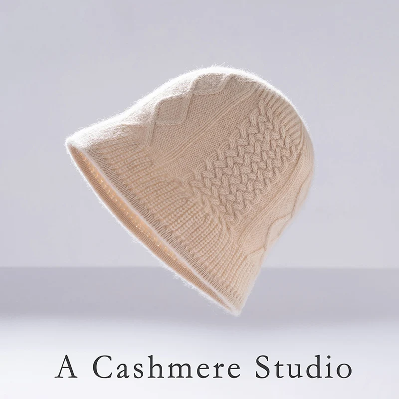 

High-Quality Pure Cashmere Women's Fisherman's Hat Winter Outdoor Warm Knitting Hat Fashion Jacquard Leisure Hat Women's