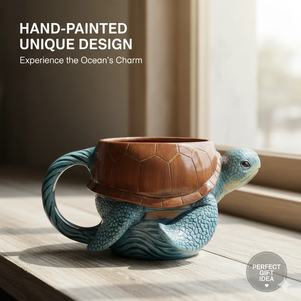 Ocean Theme Sea Turtle Mug Handmade Ceramic Animal Coffee Tea Cup Creative Drinking Mug For Home Decor Gift