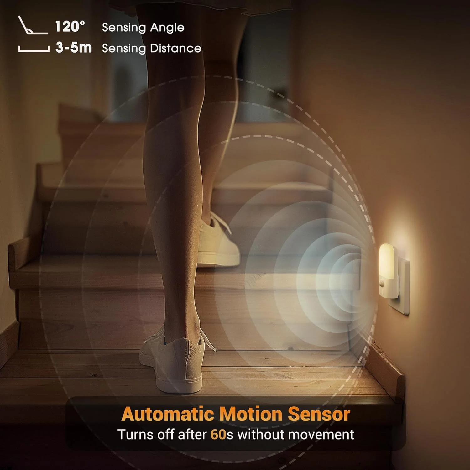 Luci notturne con presa LED a risparmio energetico con sensore di movimento, 5 modalità (automatico/on/off), 0,5 Watt, per la cameretta, la cameretta dei bambini