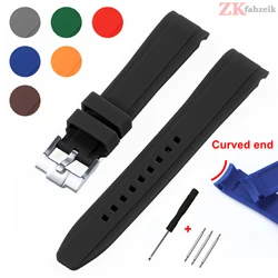 Arc Curved End Silicone Strap for Citizen for Omega for Moonswatch Watch Band 20mm 22mm for Rolex Soft Waterproof Sport Bracelet