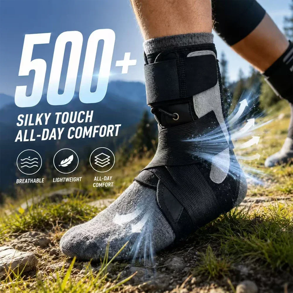 1Pcs Ankle Brace for Women Men, Lace Up Adjustable Ankle Support with Side Stabilizers X-Strap for Sports Recovery