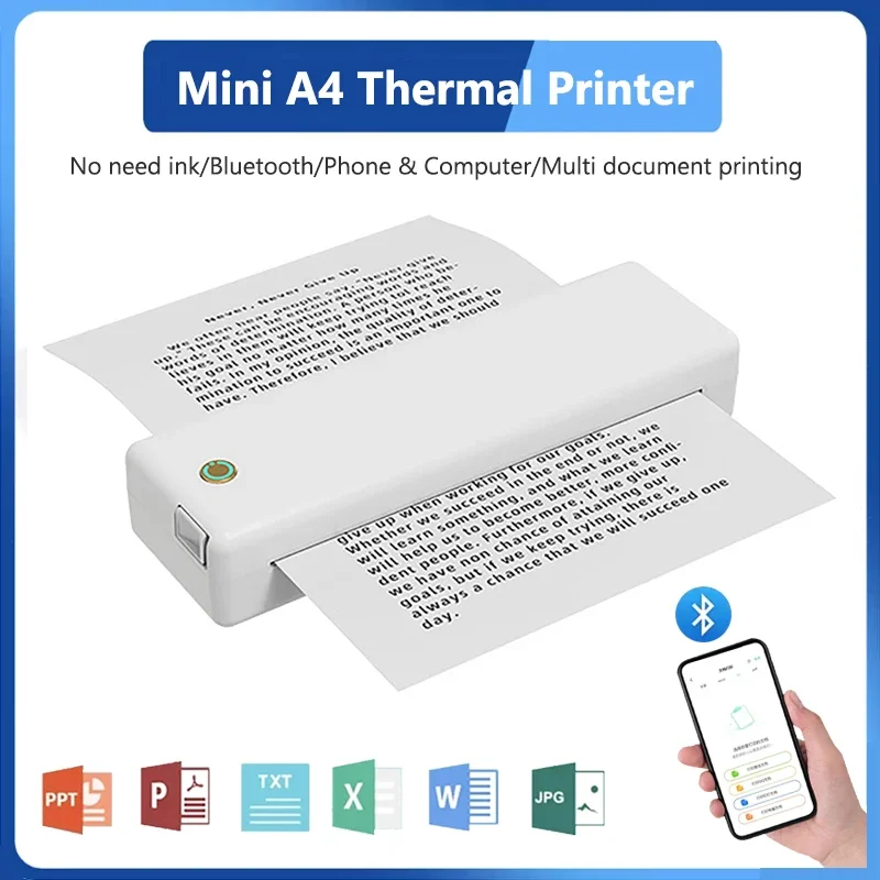 Portable Mini A4 Thermal Printer Bluetooth Photo PDF Excel Word Document Printer Note Articles Print Wrong Question Printing