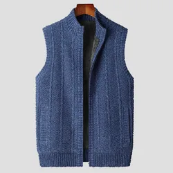 Chaqueta de lana sin mangas para hombre, suéter grueso cálido con cremallera, Estilo Vintage, color negro y rojo, talla grande, invierno, 2022