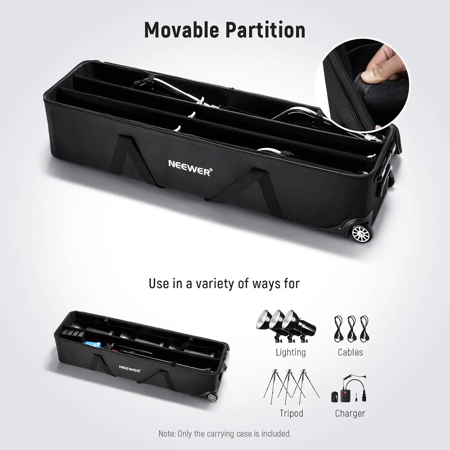 Wer C-Valise à Roulettes Noire avec Roues Robustes, Poignée et Sangles de Fixation, Support de Transport