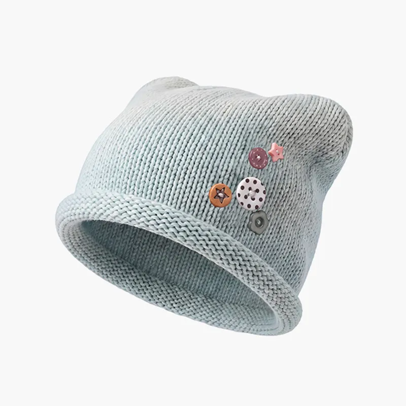 Japanische Katzenohren-Strickmütze mit Knopfverschluss für Frauen mit großem Kopf, warme Ohrenschutz-Mütze für Herbst und Winter – Detail 6