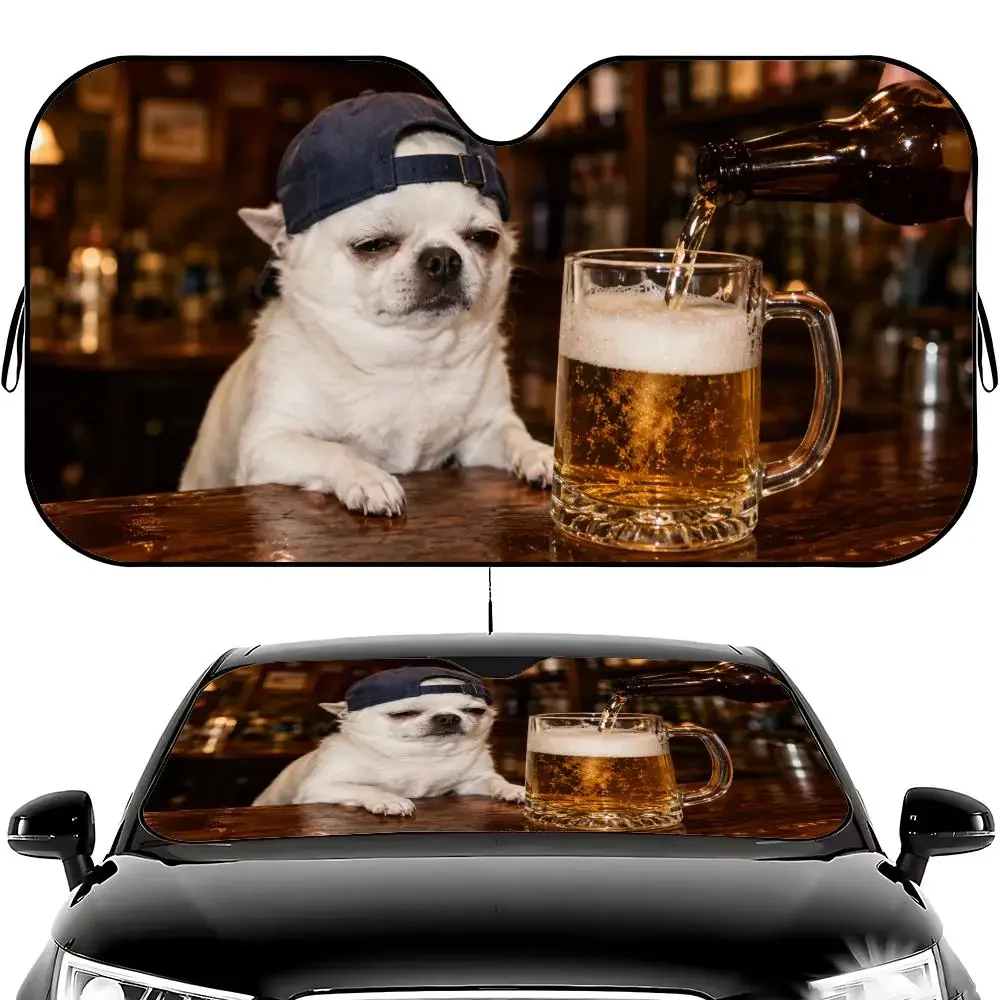 animal Hood-wearing Chihuahua Outdoor Adventure Sun Visor Car Windshield Visor - Foldable Universal Fit UV Block Heat Insulation