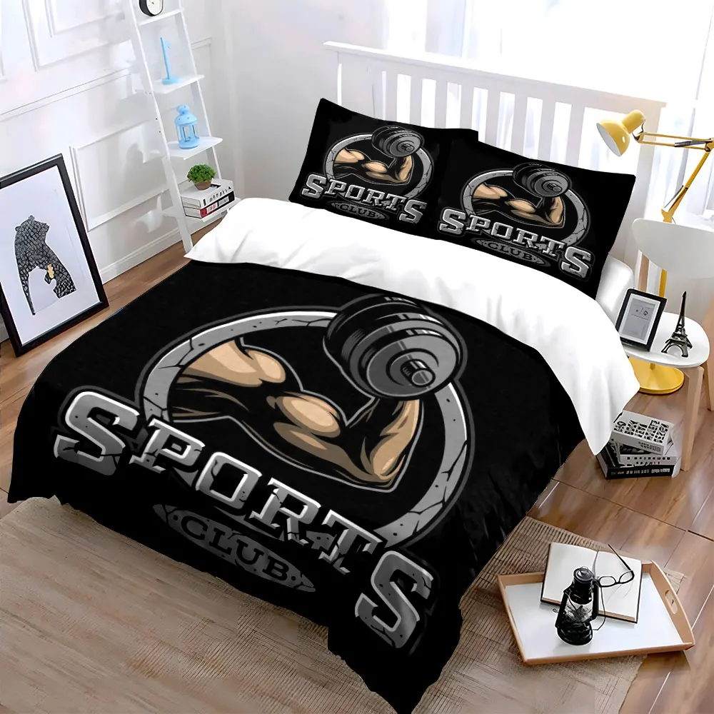 Fitness Gym Logo Decor Set Soft Skin-Friendly Bedding Set Includes 1 Duvet Cover And 2 Pillowcase, Gift