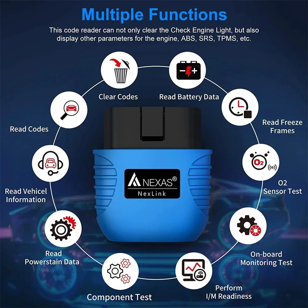 NEXAS Motorcycles Diagnostic Scan Tool Bluetooth 5.0 OBD2 EOBD Diagnostic Scanner for iOS Android Windows Fault Code Reader