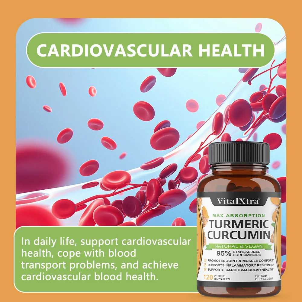 Cúrcuma Orgánica - 95% Curcumina de cúrcuma, Apoyo las articulaciones, la inmunidad, la salud del cerebro y del corazón, promueve la salud del cerebro, 120 cápsulas