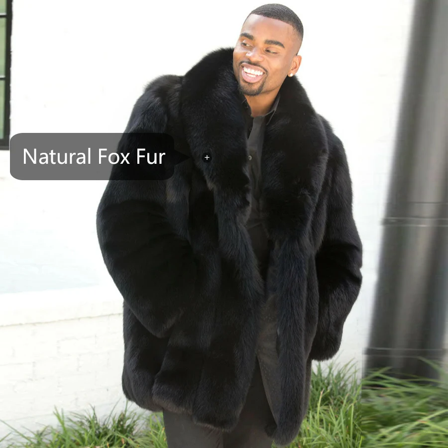 Real Fox Fur Coats Man Black Fur Coat Long Winter Jacket Mens Natural Fox Fur Jacket 2024 Best Selling New Arrival