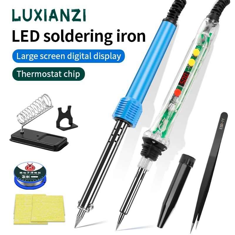 LUXIANZI 100W Electric Soldering Iron Transparent Shell Handle LCD Digital Display Adjustable Temperature Welding Repair Tools