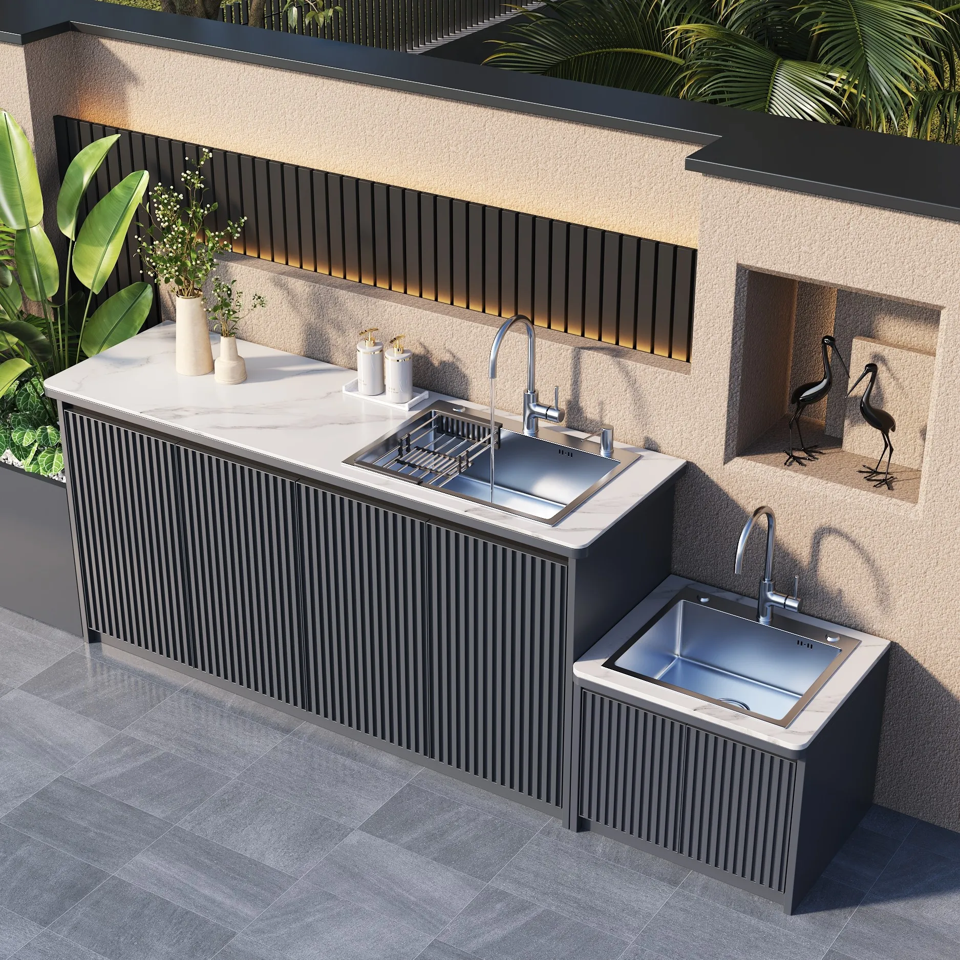 Outdoor patio home balcony waterproof sunscreen aluminum alloy sink integrated wash basin cabinet