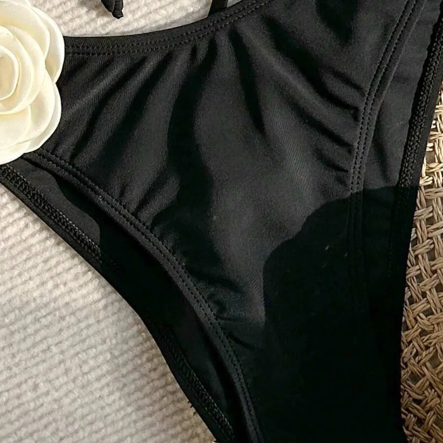 New Bikini Sexy Three-dimensional Flower Tube Top High Split End Solid Color Swimsuit Bikini
