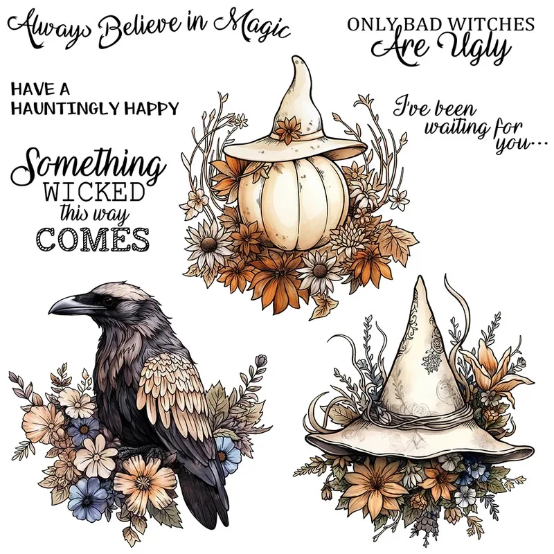 

Halloween Pumpkin Witch Crow Metal Cutting Dies Clear Stamp DIY Scrapbooking Dies Silicone Stamps For Cards Albums