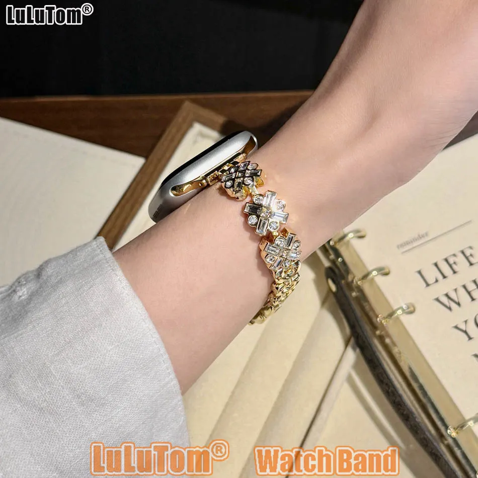 

Роскошный браслет с ювелирными изделиями из циркона для Apple Watch, женский ремешок 38–49 мм, совместимый с iWatch Series 10 9 8 7 6 5 4 3 SE Ultra