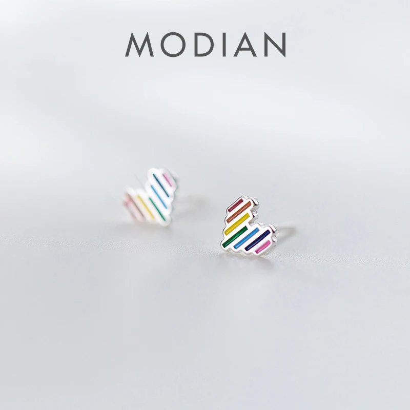 Modian nowy przyjazd śliczne Rainbow serca biżuteria dla kobiet dziewczyna emalia Tiny 925 niezawodnego srebra mody Fine stadniny kolczyki Bijoux