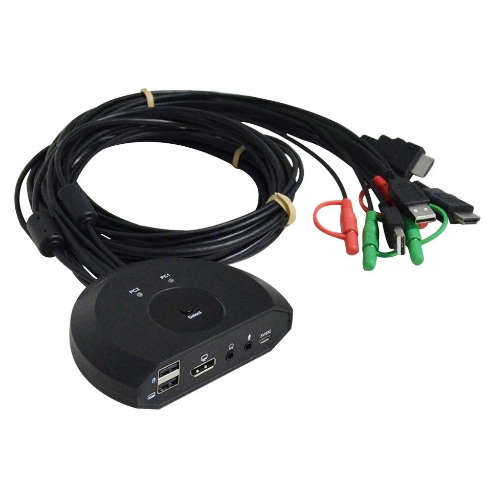 

2-Port KVM Switch with Audio DisplayPort and USB Cable Share One HD Monitor for 2 Computers 4K 60HZ PVC Jacket