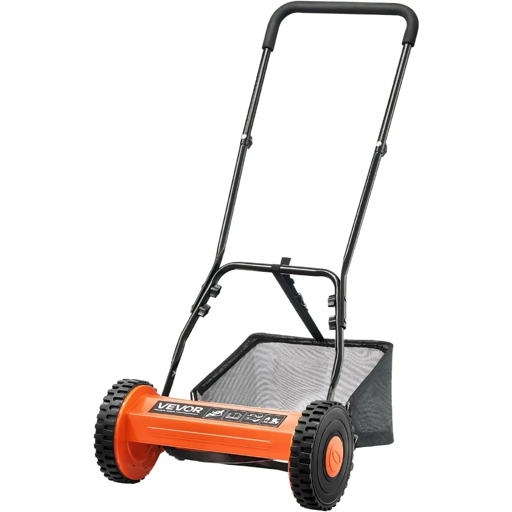 

Push Reel Lawn Mower 14 inch, 5 Blades Manual Push Mower No Motor, 0.6-1.75 in Adjustable Cutting Height, Walk-Behind Lawn Mowe
