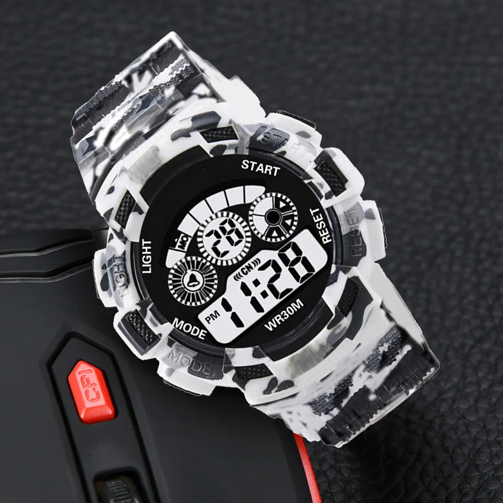 

Light Grey Camo Electronic Watch Countdown Timer Alarm Water Resist LED Backlight Sports Men Wristwatch Electronic Watch