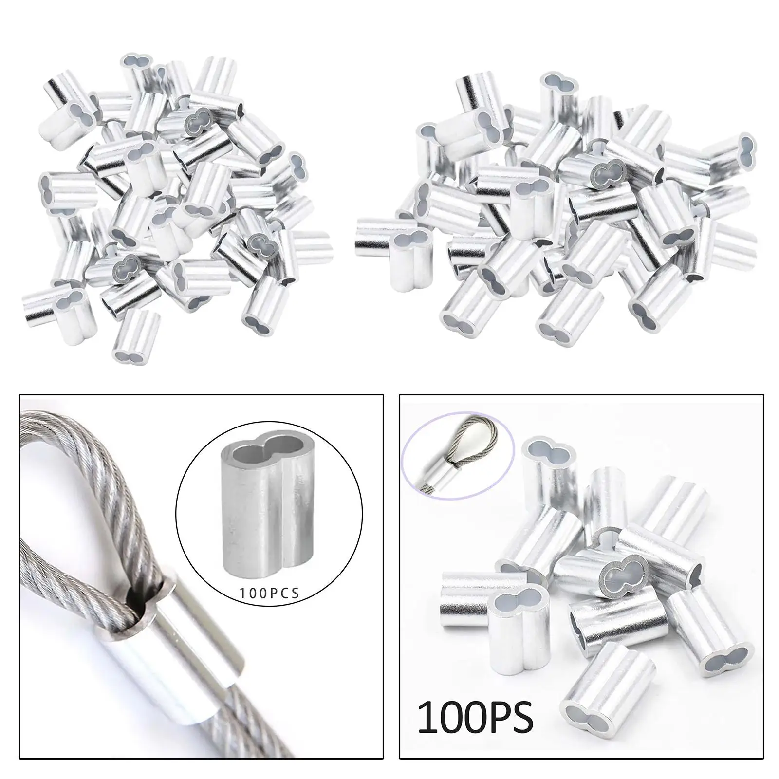 100Pcs Wire Rope Aluminum Sleeves for Wire Rope and Cable Line Cable Ferrules Steel Wire Rope Accessories Double Barrel Ferrule