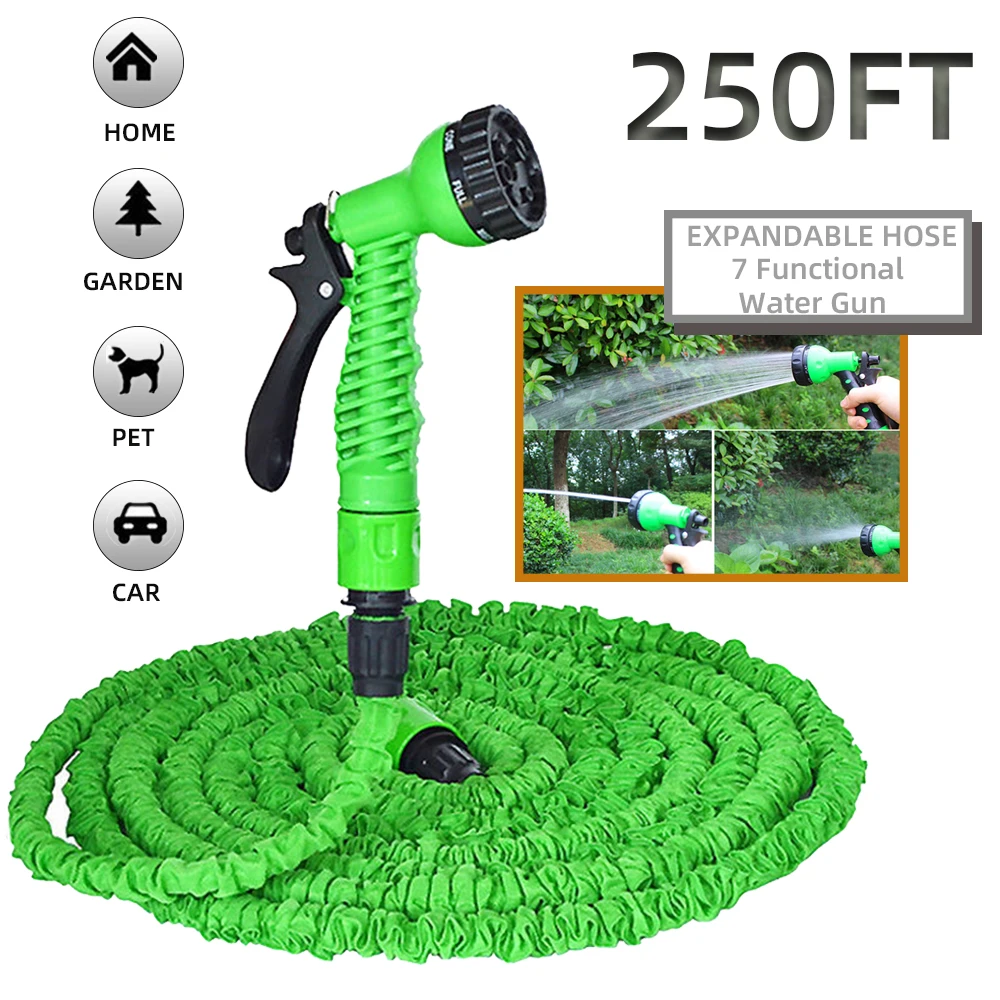 

25-200FT Outdoor Expandable Water Gun Hose Kit Magic with 7 Spraying Mode Water Gun for Garden Farm Irrigation Car Wash