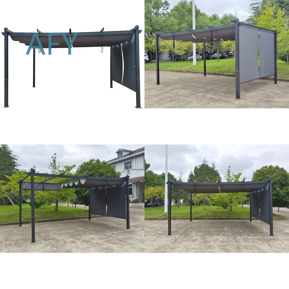 Aluminum Pergola Canopy for Outdoor Use 360x480cm Retractable Roof with Side Awnings and Sun Shade Roller Blinds for Patio