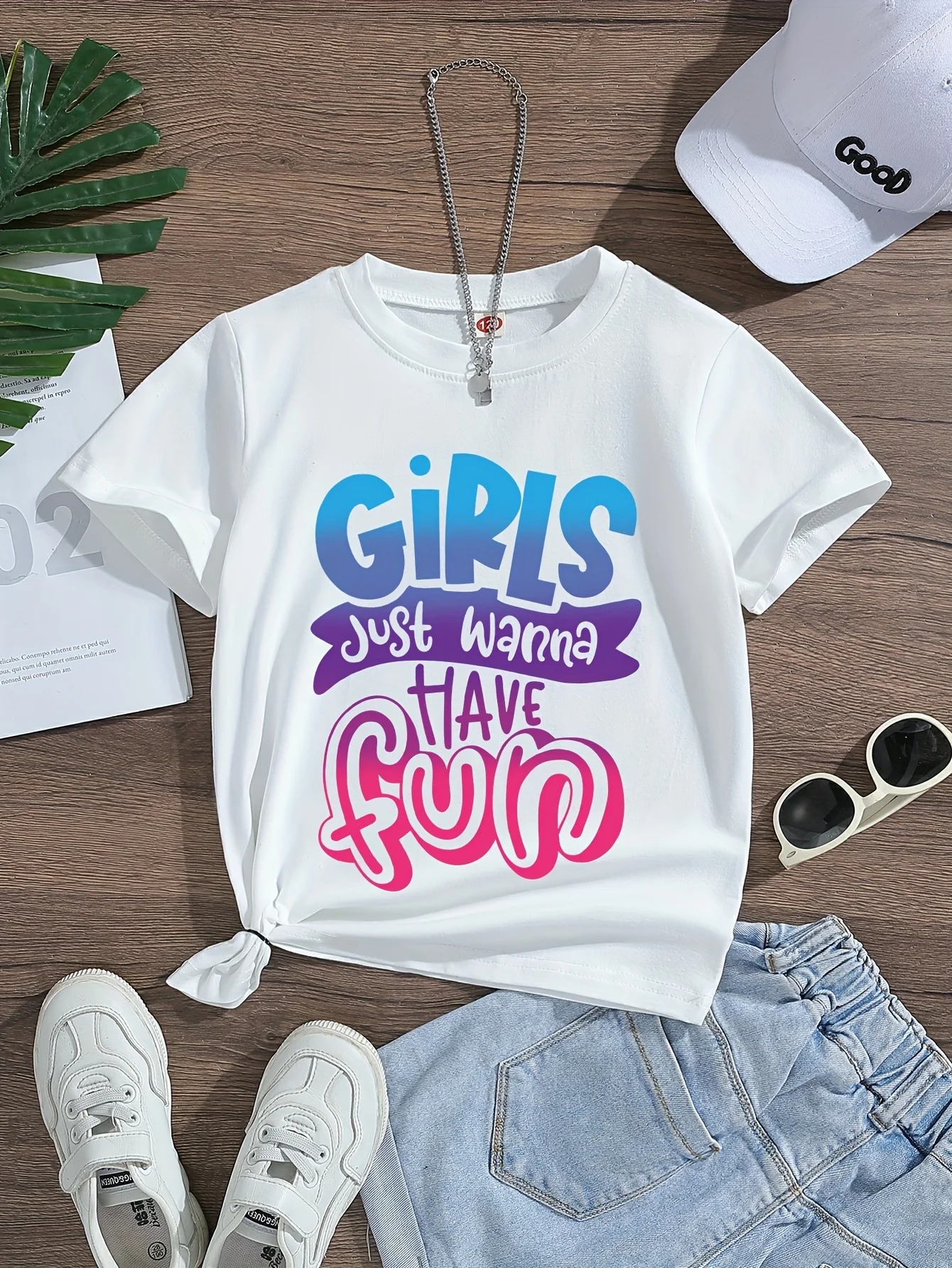 Girls Casual T-shirt GIRLS JUST WANNA HAVE FUN Printed Tops Comfy Crew Neck Short Sleeve Cotton Tshirt Summer Girls Kids Clothes