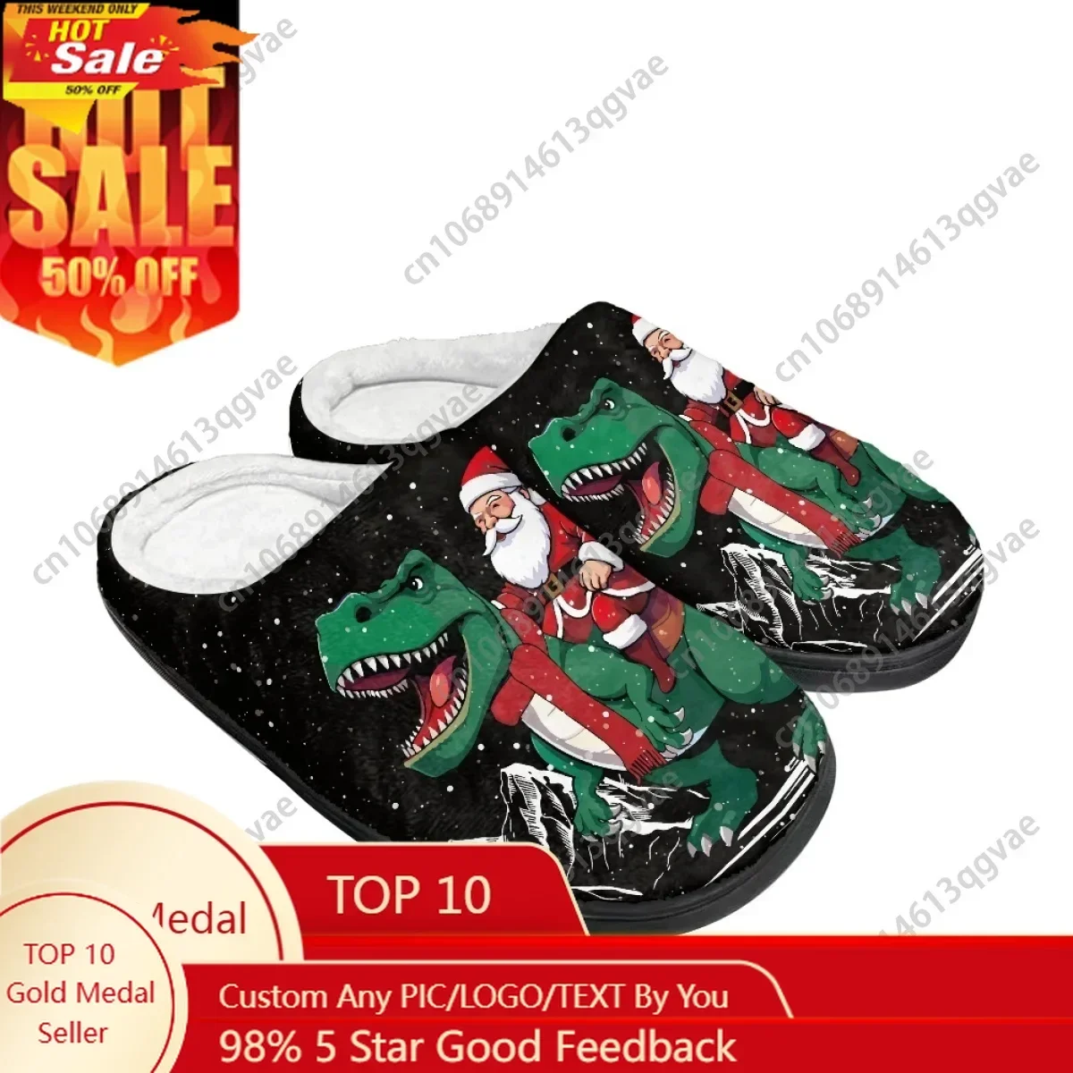 2025 New Arrival Santa Claus Riding A Dinosaur Home Cotton Slippers Mens Womens Teenager Plush Bedroom Keep Warm Custom Slipper