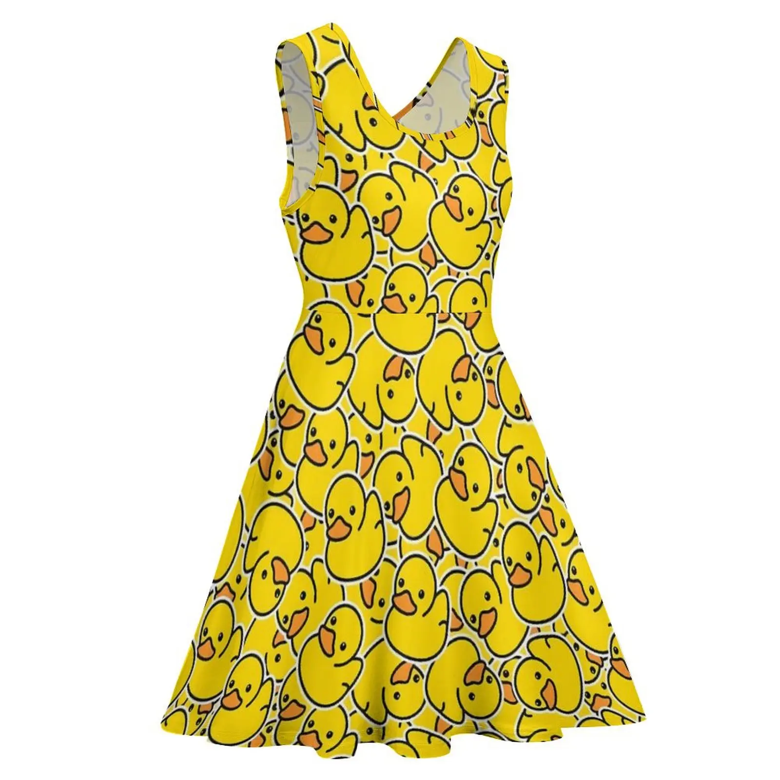 Yellow Classic Ducks Dress Kawaii Animal Aesthetic Dresses Female Kawaii Skate Dress Summer Graphic Vestido Big Size