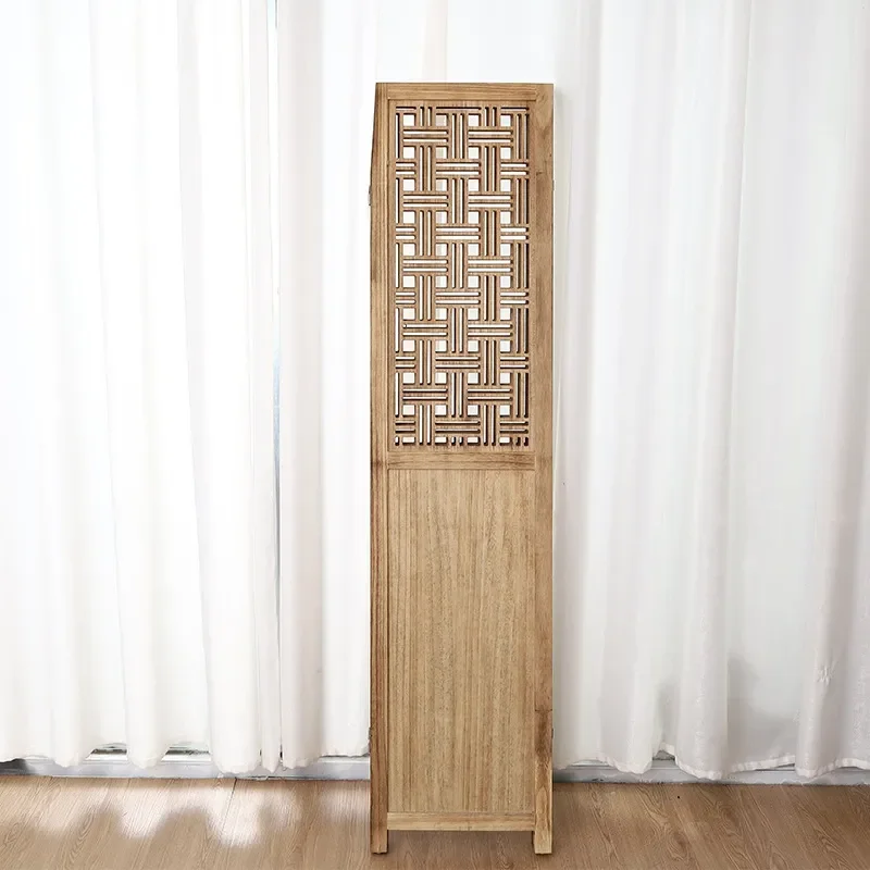 Foldable Paulownia Wood Room Divider Screen with Grid Pattern Portable Partition for Bedroom Office Photography Background