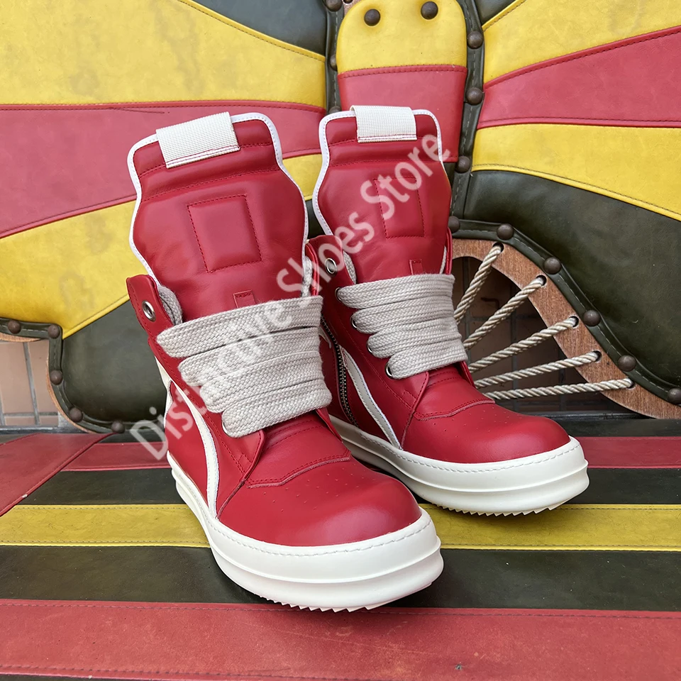 

Jumbo Lace Inverted Triangle Shoes Ro Geobasket Shoes Casual Men High Top Boot Red Leather Platform Sneaker Luxury Women Trainer