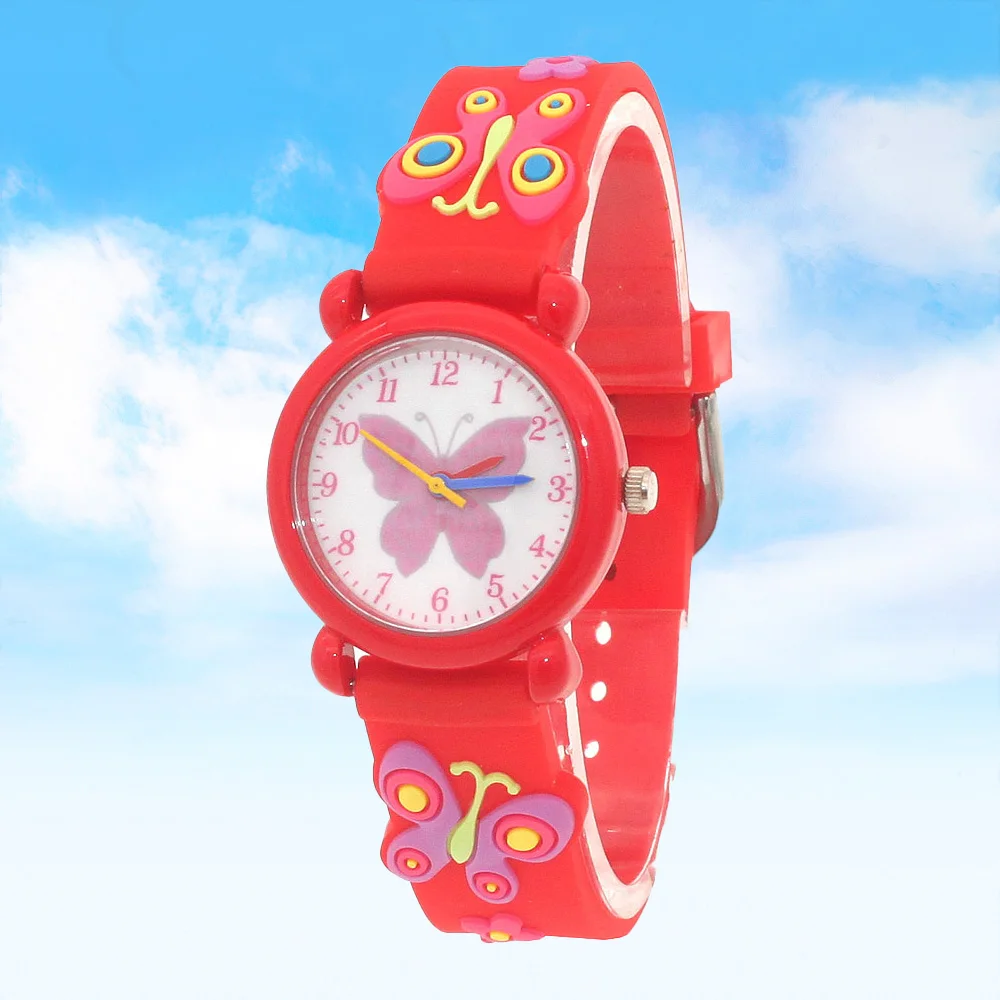2025 Children's Waterproof Watch Pink Girl Student Timepiece with Butterfly Silicone Strap Kids Wristwatch