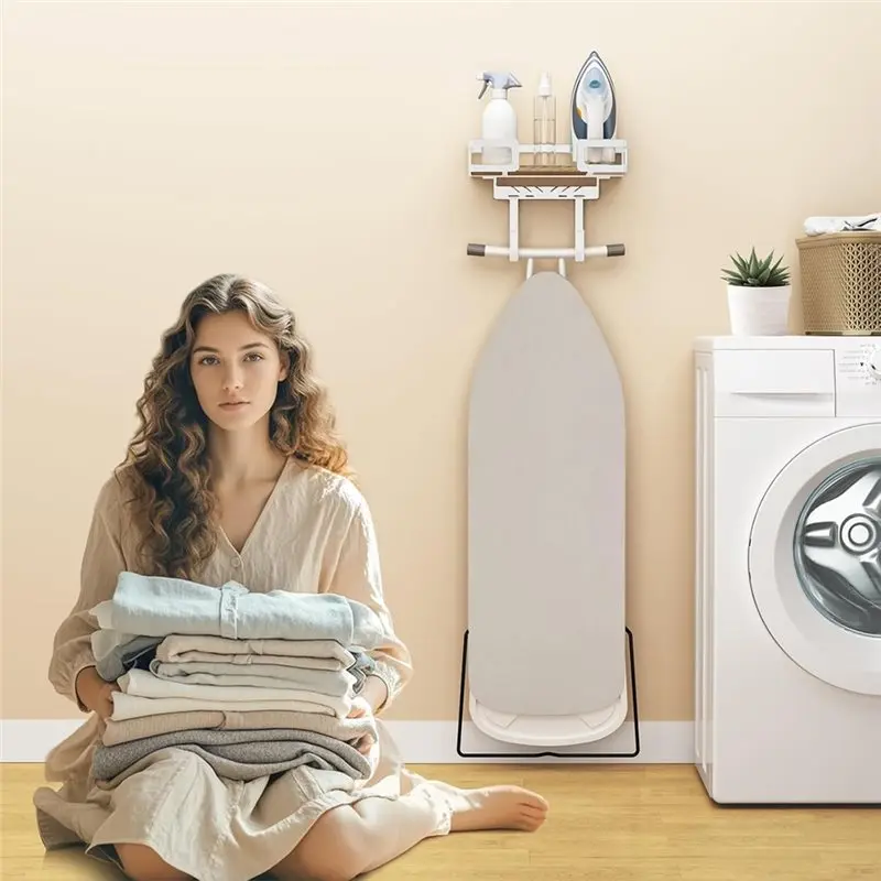 DT19-Iron Board Wall Holder, Hanging Ironing Board Hanger Wall Mount, Shaped Space Saving For Sewing, Laundry Room Organizer
