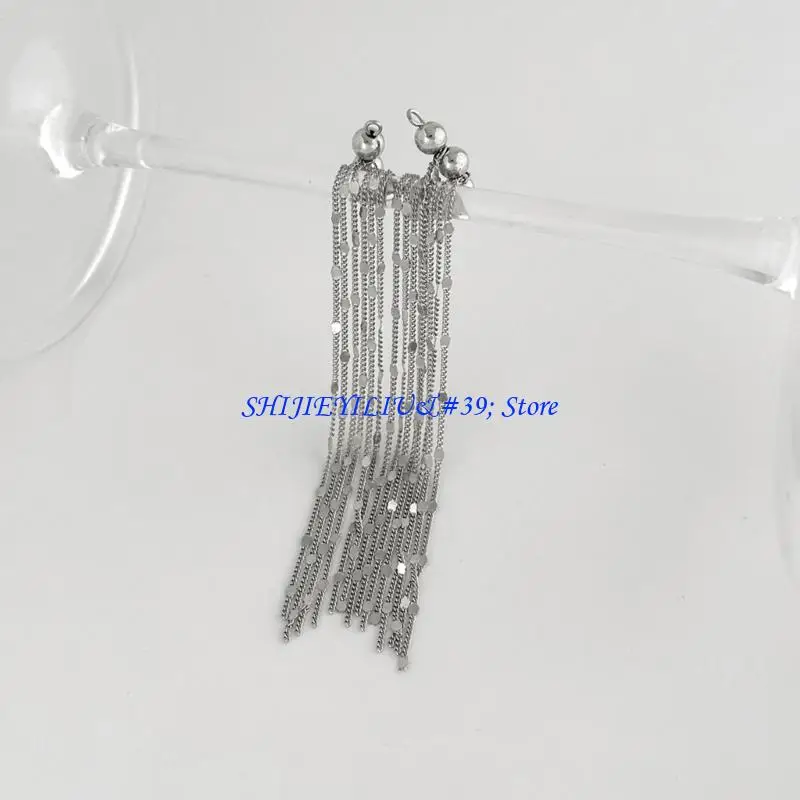 E21F Stylish Clip On Earrings Long Flowing Strand And Bead Design Fashion Jewelry