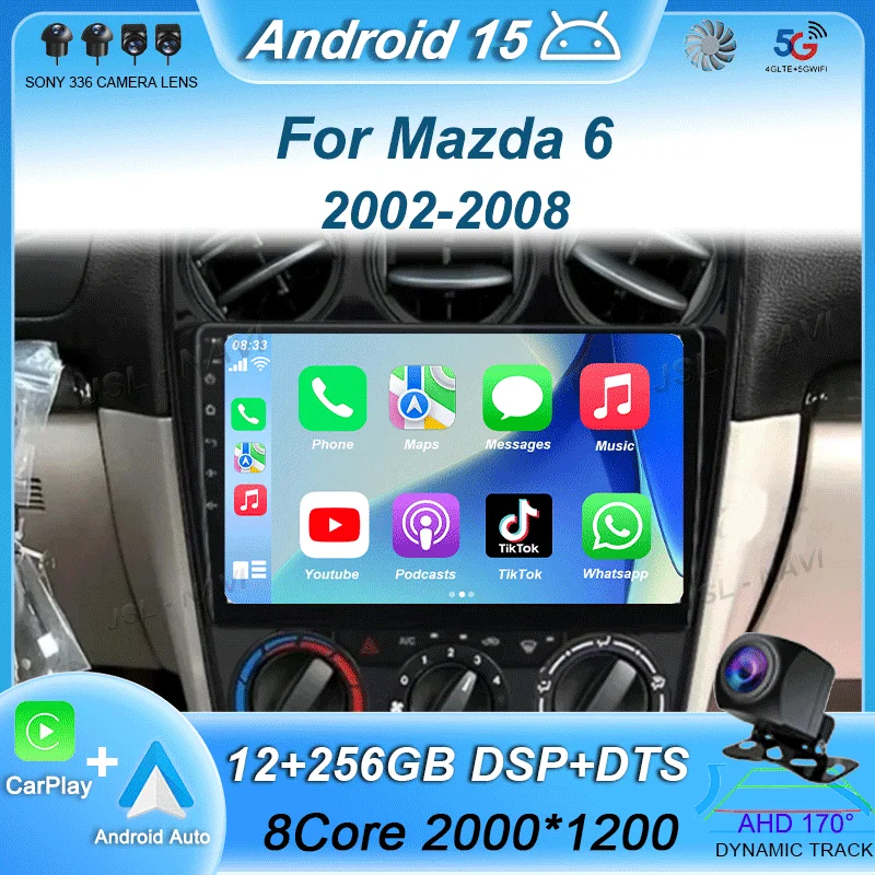 

For Mazda 6 2002 2003 2004 2005 2006 2007 2008 Android 15 Multimedia Car Player Navigation GPS Radio Carplay Navi 360 Camera RDS