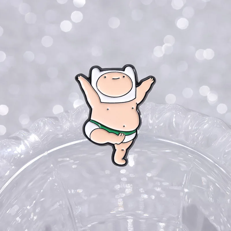 Broche Kawaii para mascotas gordas, alfileres de baile de dibujos animados con forma de Finn, insignia esmaltada, accesorios de Cosplay, Pin de solapa, ramillete, accesorios de joyería, regalo