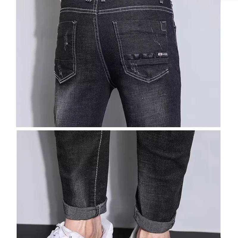 جينز رجالي موضة ربيع وخريف 2025 ممزق بقصة ضيقة سروال قصير ضيق الساق يومي غير رسمي يسمح بمرور الهواء ملابس الشارع الشهير