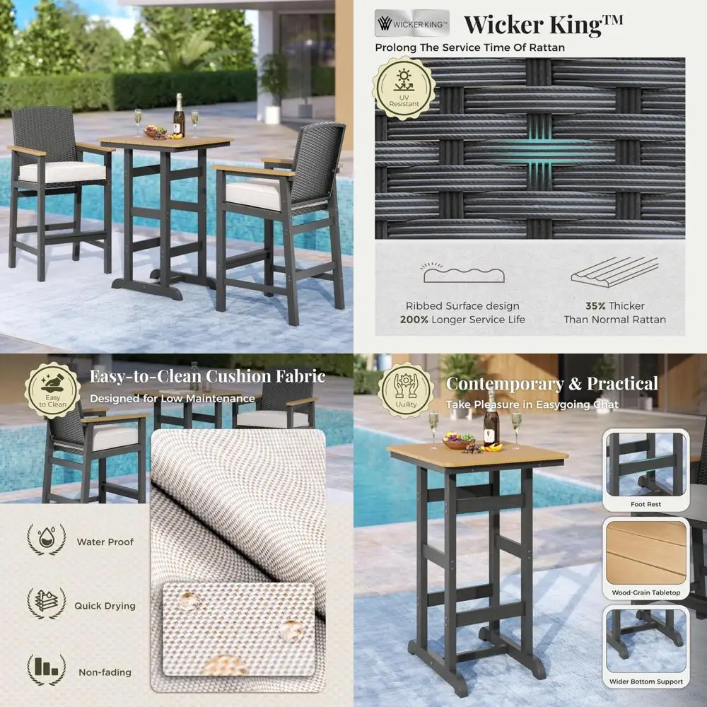 

Барный набор из HDPE для улицы, набор столов и стульев для уличного бара, всепогодный стол и стулья для бистро, набор из 2 штук, уличный патио Bistr