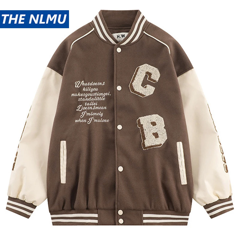 

Fashion Varsity Jacket Letter Embroidery Patchwork Baseball Jackets Men Harajuku Streetwear Hip Hop Oversized Jacket