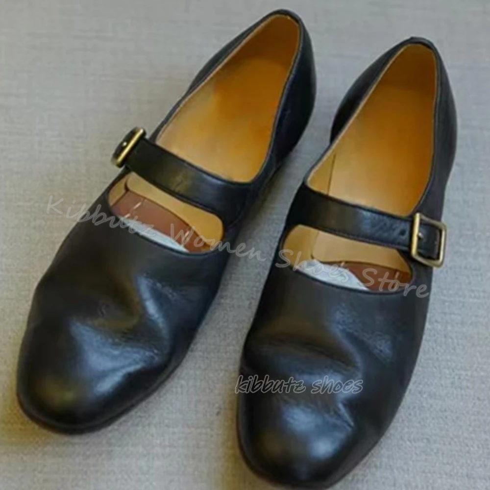 

Ankle Strap Belt Buckle Pumps Round Toe Flat With Slip-On Genuine Leather Women Shoes New Fashion Elegant Concise Sexy Outdoor
