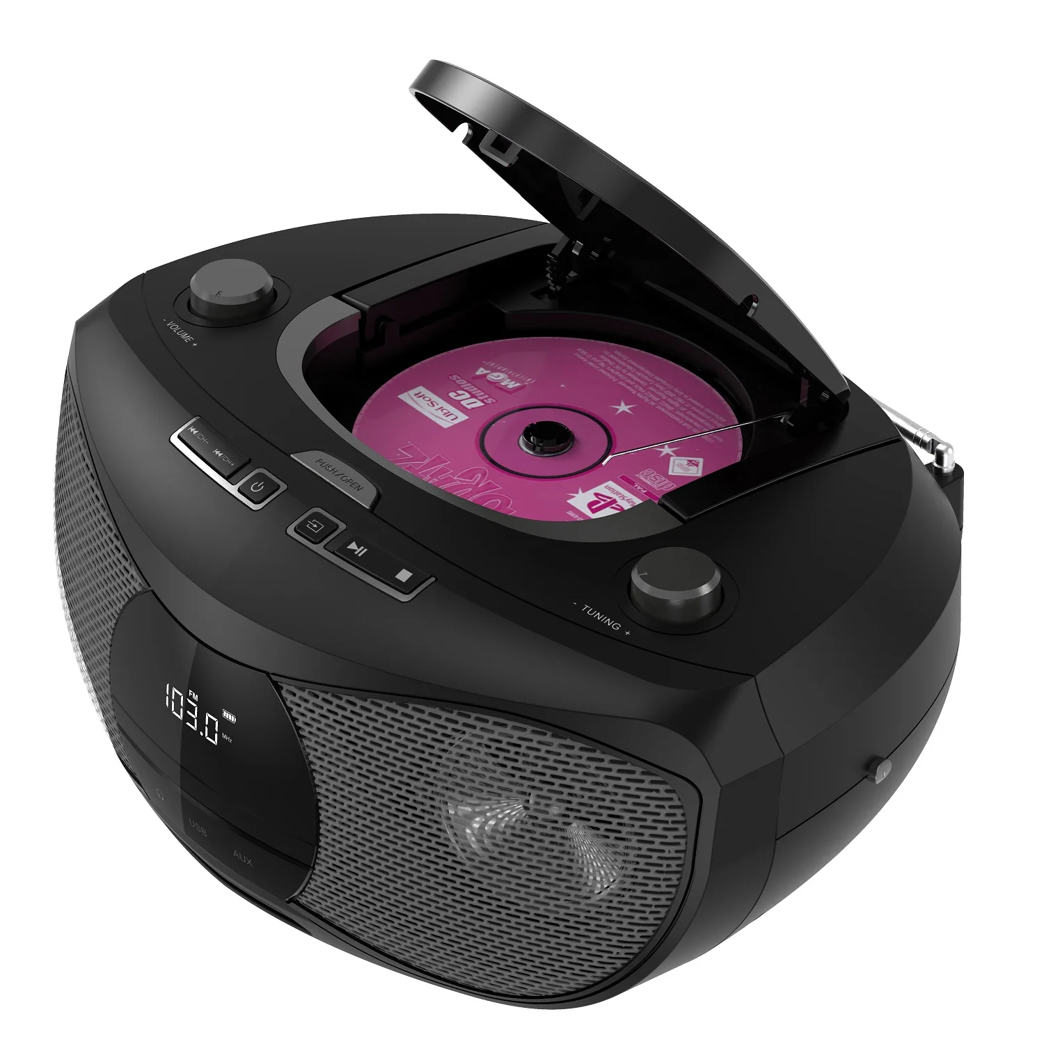 Portable CD/DVD/VCD Boombox with BT AM/FM Radio Stereo Sound and Remote Control AUX/USB Drive Cassette Player Combo