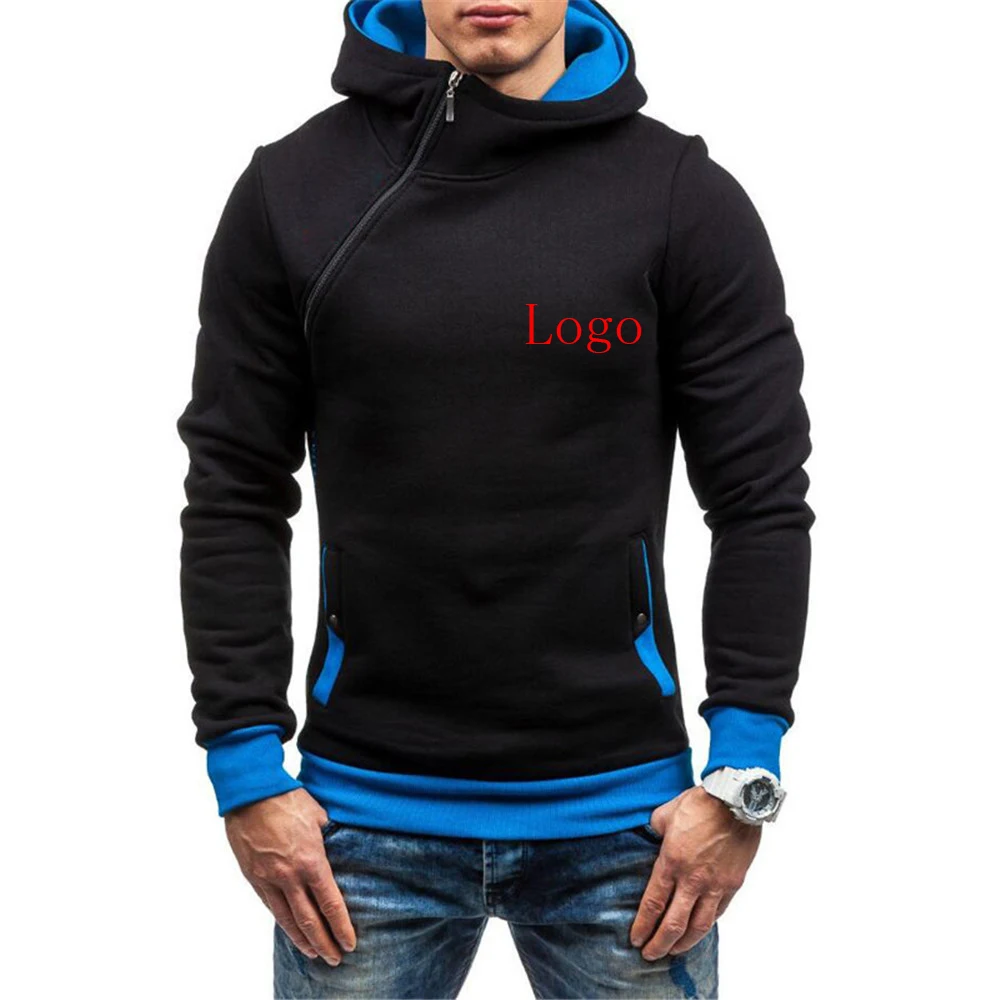 2021 Logo Customization Brand New Hooded Men Multicolor Pullover Popular Diagonal Zipper Hoodies Autumn Winter Casual Jackets