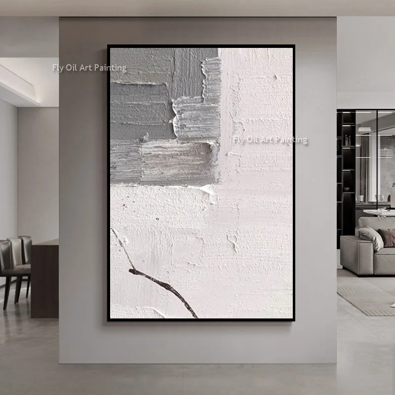 Wabi‑Sabi Textured Neutral Abstract Decor, Thick Impasto Hand‑Painted Oil Artwork, Minimalist Grey White Brush Stroke Canvas
