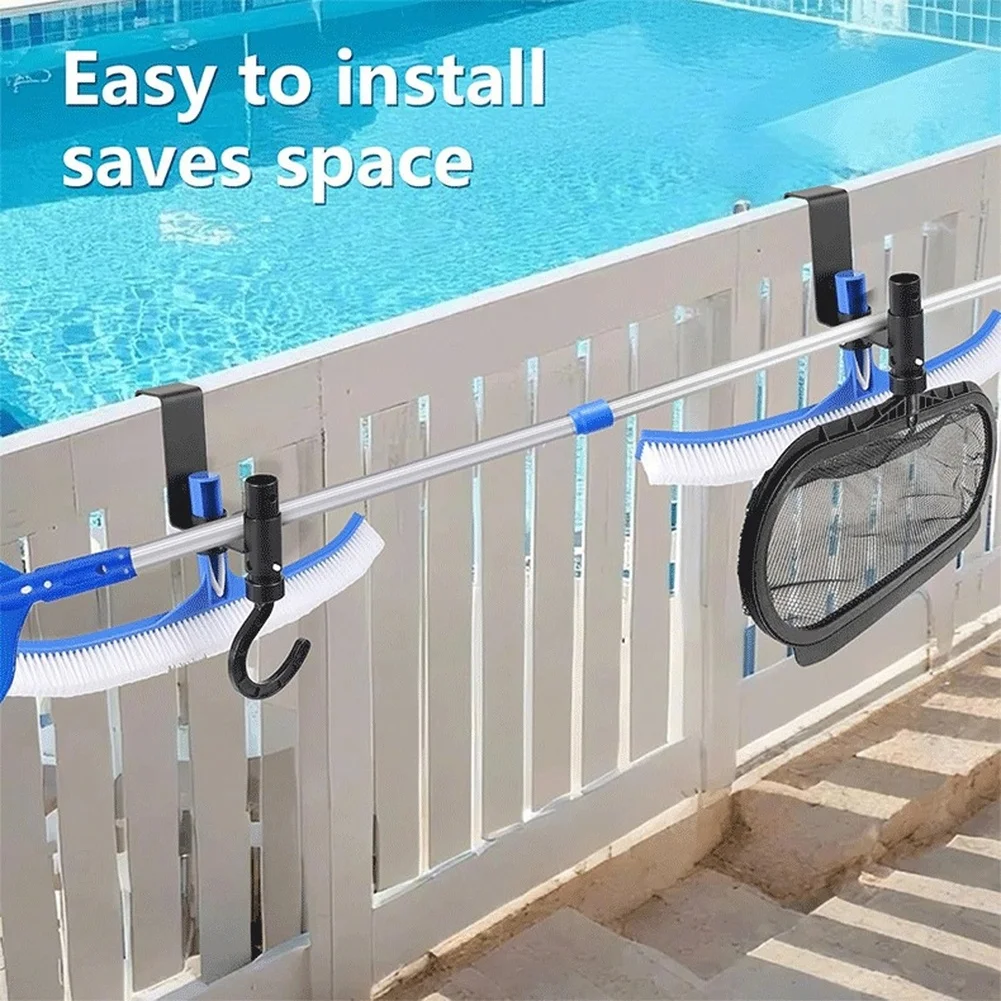 2Pcs Duty Metal Pool Fence Hook Storage Rack For Swimming Pool Cleaning Tool Organizer Hanging On Railings