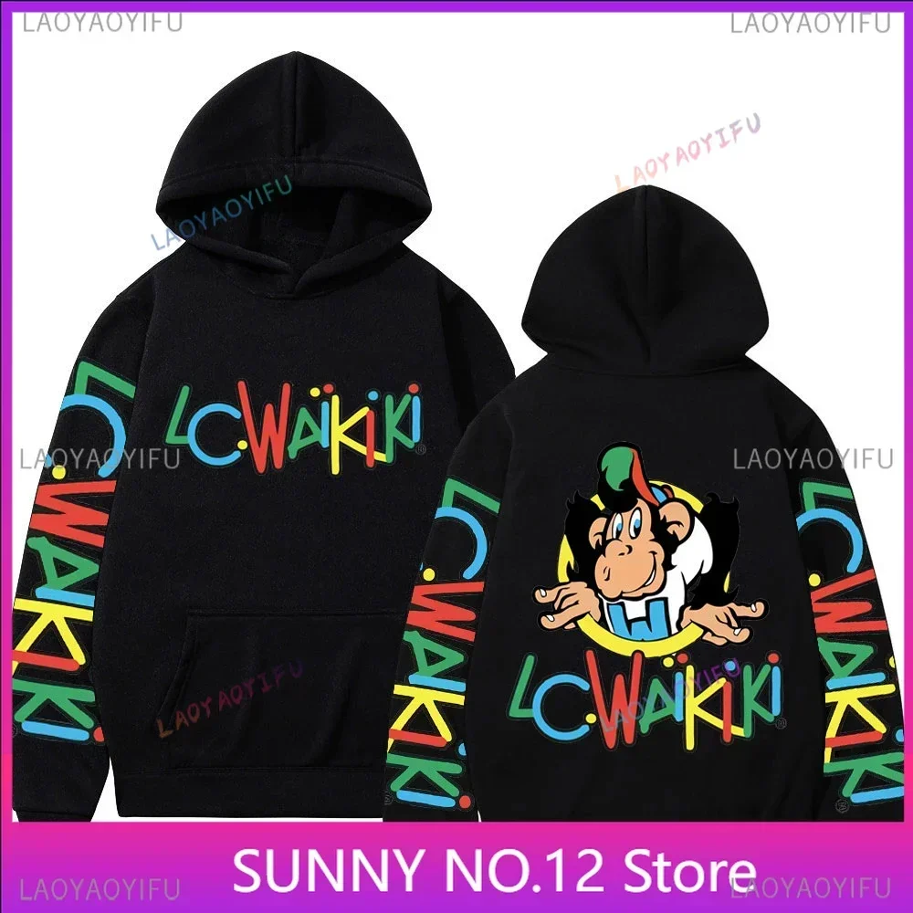 Funny Lc Waikiki Monkey Double Sided Graphic Hoodies Men Women Casual Fashion Loose Pullovers Street Y2k Aesthetics Sweatshirts